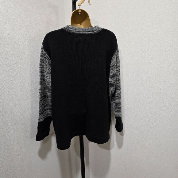 Cardigan Sweater Womens Large Petite Black Gray Colorblock Patch Lagenlook Knit - Picture 4 of 7